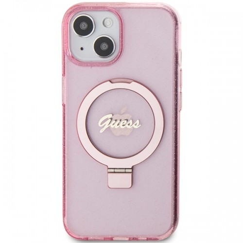 Guess GUHMP15MHRSGSP iPhone 15 Plus 6.7" różowy|pink hardcase Ring Stand Script Glitter MagSafe image 3