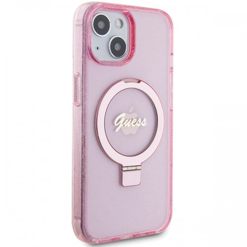 Guess GUHMP15MHRSGSP iPhone 15 Plus 6.7" różowy|pink hardcase Ring Stand Script Glitter MagSafe image 4