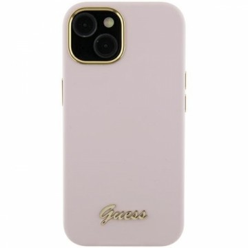 Guess GUHCP15XSMBSLP iPhone 15 Pro Max 6.7" różowy|pink hardcase Silicone Script Metal Logo & Frame