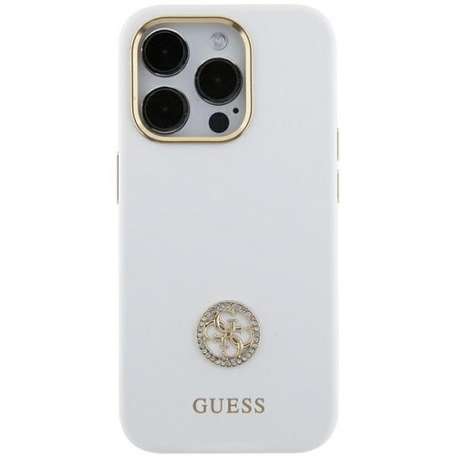 Guess GUHCP15SM4DGPH iPhone 15 6.1" biały|white hardcase Silicone Logo Strass 4G image 1