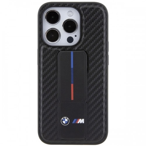 BMW BMHCP15LGSPCCK iPhone 15 Pro 6.1" czarny|black hardcase Grip Stand Smooth & Carbon image 4