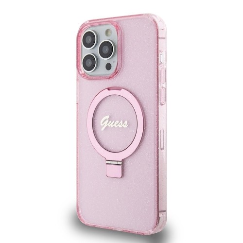 Guess IML Ring Stand Glitter MagSafe Case for iPhone 15 Pro Max Pink image 1