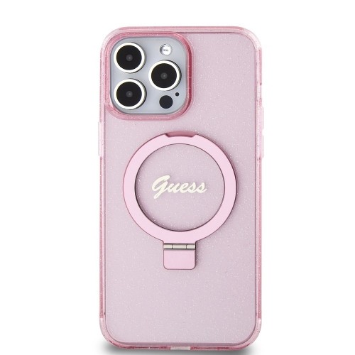 Guess IML Ring Stand Glitter MagSafe Case for iPhone 15 Pro Max Pink image 2