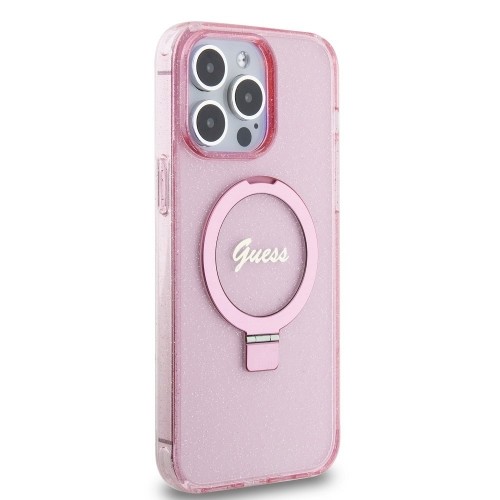Guess IML Ring Stand Glitter MagSafe Case for iPhone 15 Pro Max Pink image 3
