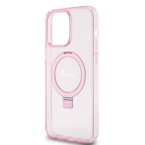 Guess IML Ring Stand Glitter MagSafe Case for iPhone 15 Pro Max Pink image 4