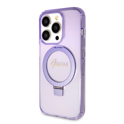 Guess IML Ring Stand Glitter MagSafe Case for iPhone 15 Pro Purple image 1