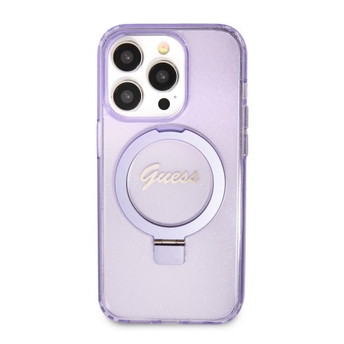 Guess IML Ring Stand Glitter MagSafe Case for iPhone 15 Pro Purple image 2