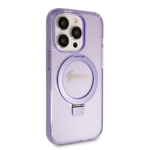 Guess IML Ring Stand Glitter MagSafe Case for iPhone 15 Pro Purple image 3