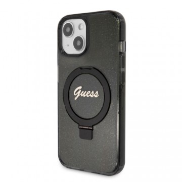 Guess IML Ring Stand Glitter MagSafe Case for iPhone 15 Black