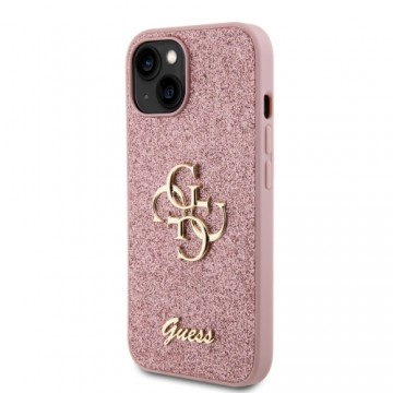 Guess PU Fixed Glitter 4G Metal Logo Case for iPhone 13 Pink