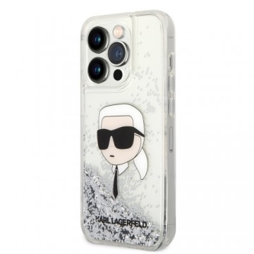 Karl Lagerfeld Liquid Glitter Karl Head Case for iPhone 15 Pro Max Silver