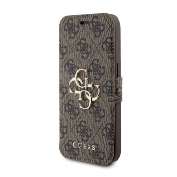 Guess PU Leather 4G Metal Logo Book Case for iPhone 15 Pro Max Brown