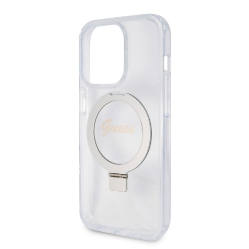 Guess IML Ring Stand Glitter MagSafe Case for iPhone 15 Pro Transparent image 5