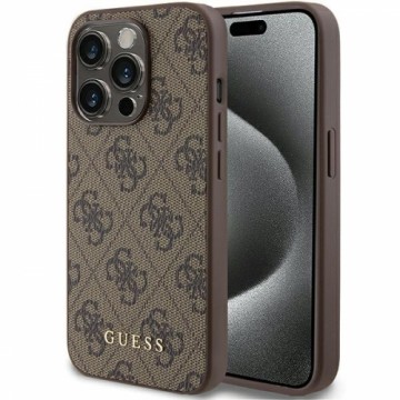 Guess GUHCP15LG4GFBR iPhone 15 Pro 6.1" brązowy|brown hard case 4G Metal Gold Logo