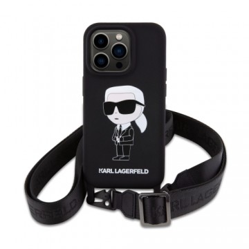 Karl Lagerfeld Liquid Silicone Crossbody Ikonik Case for iPhone 15 Pro Max Black