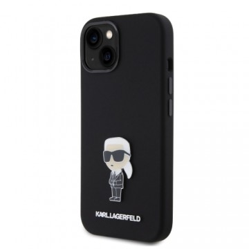 Karl Lagerfeld Liquid Silicone Metal Ikonik Case for iPhone 15 Black