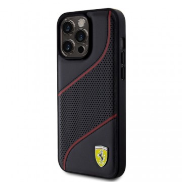Ferrari PU Leather Perforated Slanted Line Case for iPhone 15 Pro Max Black
