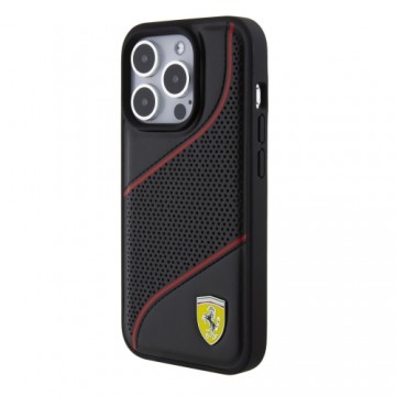 Ferrari PU Leather Perforated Slanted Line Case for iPhone 15 Pro Black