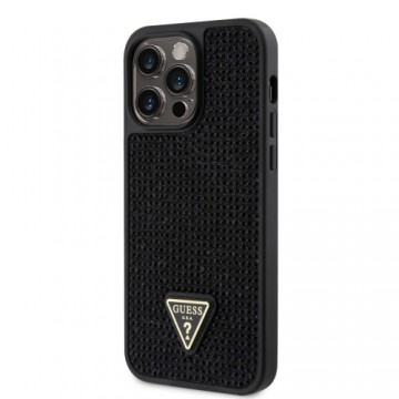 Guess Rhinestones Triangle Metal Logo Case for iPhone 15 Pro Max Black