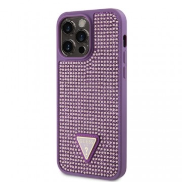Guess Rhinestones Triangle Metal Logo Case for iPhone 15 Pro Max Purple