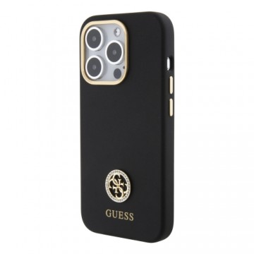 Guess Liquid Silicone 4G Strass Metal Logo Case for iPhone 15 Pro Max Black