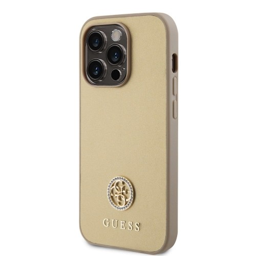 Guess PU 4G Strass Metal Logo Case for iPhone 15 Pro Gold image 1