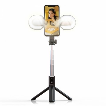 OEM Selfie Stick MINI - with detachable bluetooth remote control, tripod and 2 LED lights - P40S-M BLACK