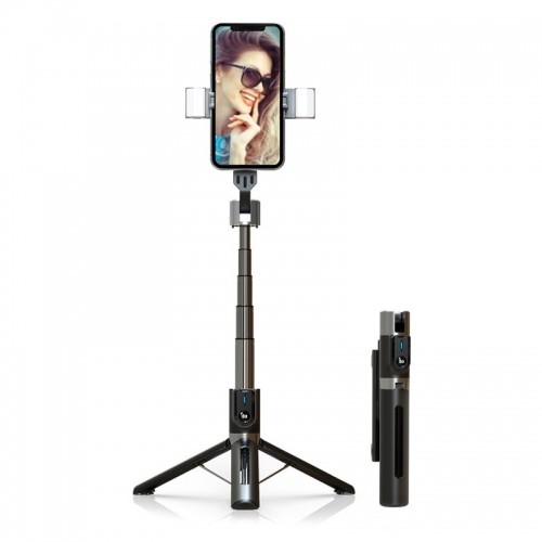 OEM Selfie Stick - with detachable bluetooth remote control, tripod and 2 LED lights - P96D-2 BLACK image 1