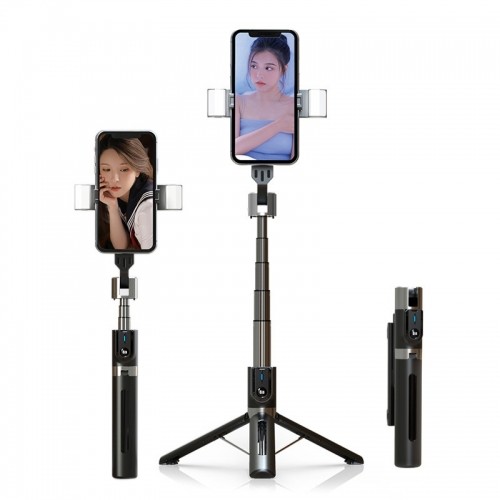 OEM Selfie Stick - with detachable bluetooth remote control, tripod and 2 LED lights - P96D-2 BLACK image 2