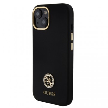 Guess Liquid Silicone 4G Strass Metal Logo Case for iPhone 15 Black