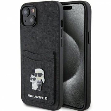 Karl Lagerfeld KLHCP15SSAPKCNPK iPhone 15 6.1" czarny|black hardcase Saffiano Cardslot Karl&Choupette Metal Pin