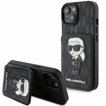Karl Lagerfeld KLHCP15SSAKKNSCK iPhone 15 6.1" czarny|black hardcase Saffiano Cardslots and Stand Monogram Ikonik Patch