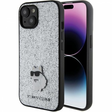 Karl Lagerfeld KLHCP15SGCNPSG iPhone 15 6.1" srebrny|silver hardcase Fixed Glitter Choupette Logo Metal Pin