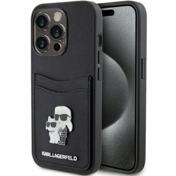 Karl Lagerfeld KLHCP15LSAPKCNPK iPhone 15 Pro 6.1" czarny|black hardcase Saffiano Cardslot Karl&Choupette Metal Pin