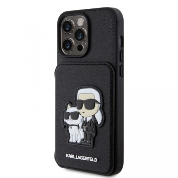 Karl Lagerfeld PU Saffiano Card Slot Stand Karl and Choupette Case for iPhone 15 Pro Max Black