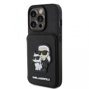 Karl Lagerfeld PU Saffiano Card Slot Stand Karl and Choupette Case for iPhone 15 Pro Black