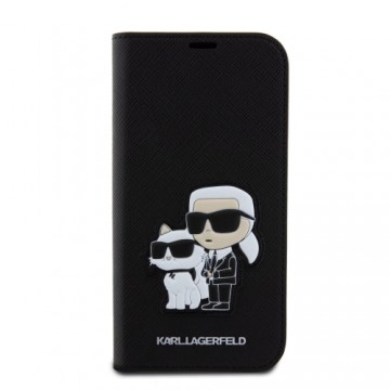 Karl Lagerfeld PU Saffiano Karl and Choupette NFT Book Case for iPhone 15 Black