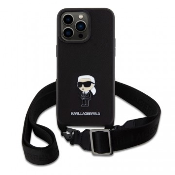 Karl Lagerfeld Saffiano Crossbody Metal Ikonik Case for iPhone 15 Pro Max Black