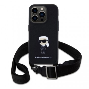 Karl Lagerfeld Saffiano Crossbody Metal Ikonik Case for iPhone 15 Pro Black
