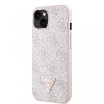 Guess PU 4G Strass Triangle Metal Logo Case for iPhone 15 Pink