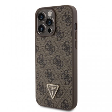 Guess PU 4G Strass Triangle Metal Logo Case for iPhone 15 Pro Max Brown