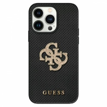 Guess GUHCP15SPSP4LGK iPhone 15 6.1" czarny|black hardcase Leather Perforated 4G Glitter Logo