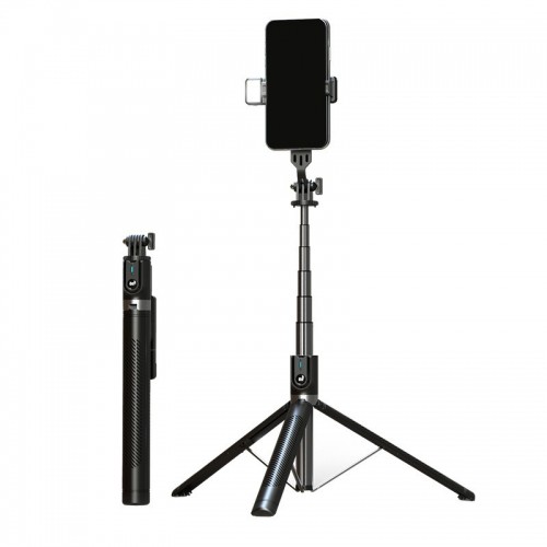 OEM Selfie Stick - with detachable bluetooth remote control, tripod and LED light - P100D BLACK image 1