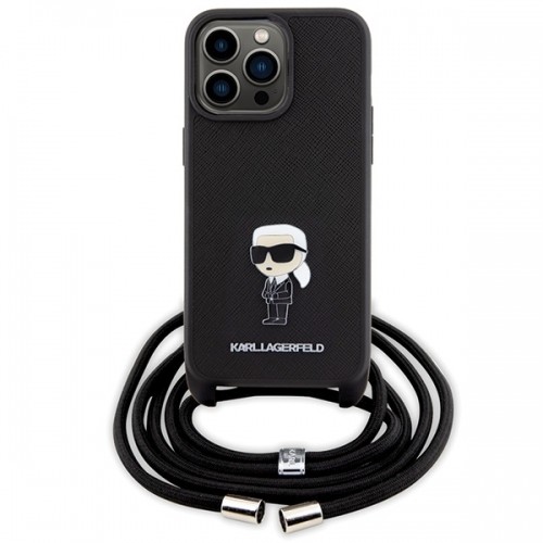 Karl Lagerfeld KLHCP15XSASKNPSK iPhone 15 Pro Max 6.7" hardcase czarny|black Crossbody Saffiano Monogram Metal Pin Karl & Choupette image 2