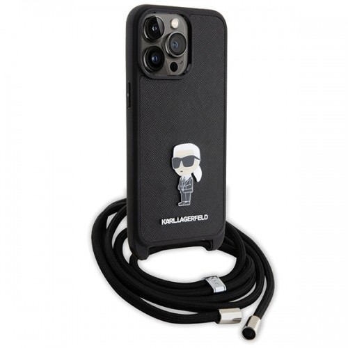 Karl Lagerfeld KLHCP15XSASKNPSK iPhone 15 Pro Max 6.7" hardcase czarny|black Crossbody Saffiano Monogram Metal Pin Karl & Choupette image 3