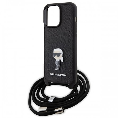 Karl Lagerfeld KLHCP15XSASKNPSK iPhone 15 Pro Max 6.7" hardcase czarny|black Crossbody Saffiano Monogram Metal Pin Karl & Choupette image 5