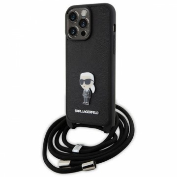 Karl Lagerfeld KLHCP15XSASKNPSK iPhone 15 Pro Max 6.7" hardcase czarny|black Crossbody Saffiano Monogram Metal Pin Karl & Choupette