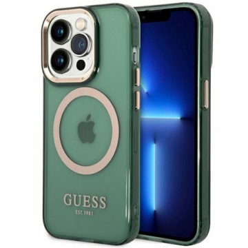 Guess GUHMP14LHTCMA iPhone 14 Pro 6.1" zielony|khaki hard case Gold Outline Translucent MagSafe