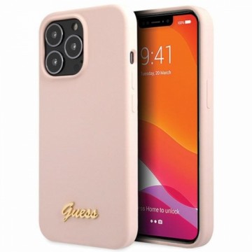 Guess GUHCP13XLSLMGLP iPhone 13 Pro Max 6.7" jasnoróżowy|light pink hardcase Silicone Script Gold Logo