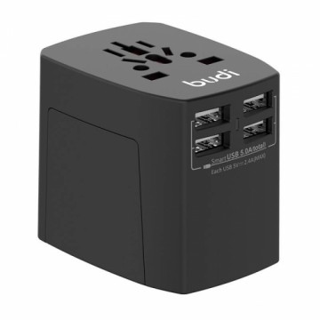 Universal Wall Charger | AC Adapter Budi 4x USB, 5A, EU|UK|AUS|US|JP (black)